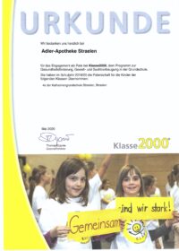 Klasse 2000 Urkunde 2020